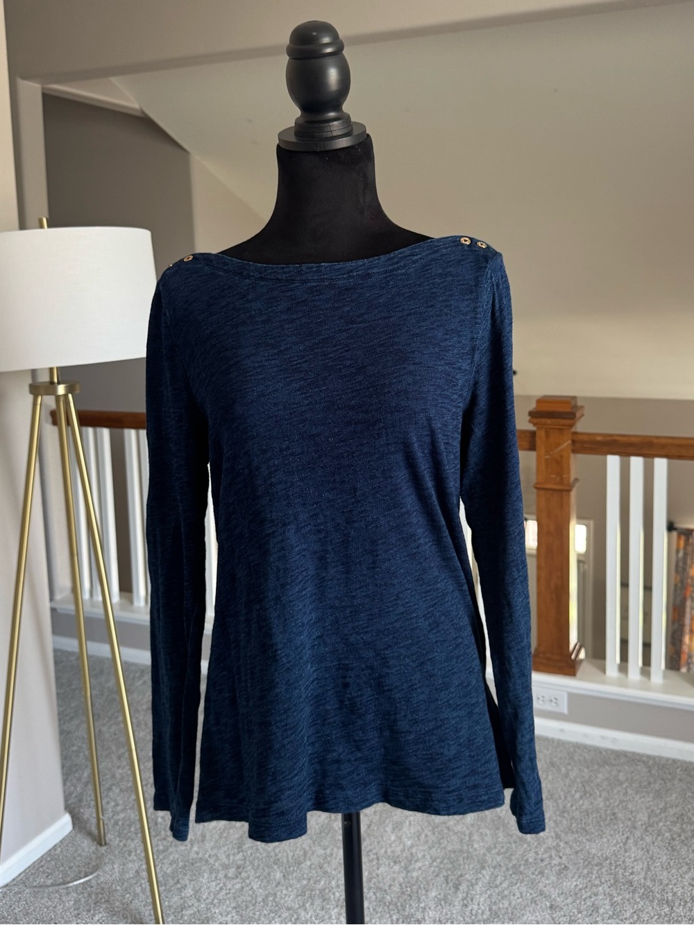 J.Crew Painter Tee Boatneck Top Navy Heather XL 100% Cotton